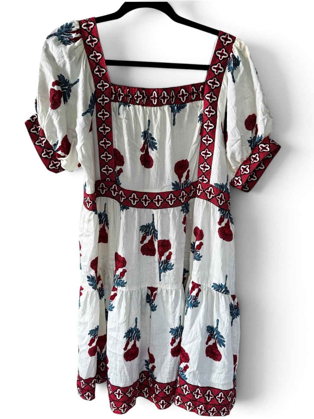 Umgee Floral dress Boho Tiered  Square Neck Puff Sleeve Cottagecore  Women’s Med